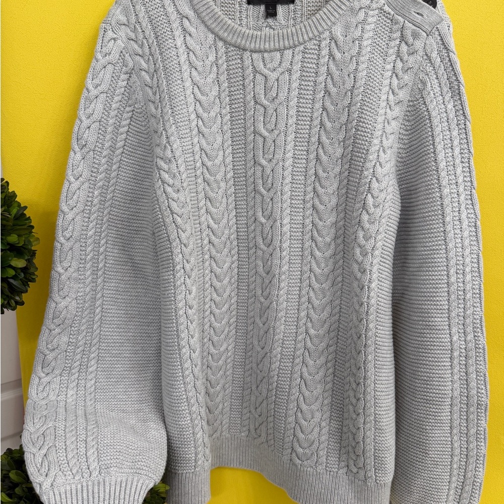 Banana Republic Light Grey Heather Cable Crew Knit Sweater